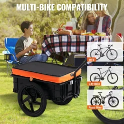 VEVOR Bike Cargo Trailer, 88 lbs Load Capacity, Heavy-Duty Bicycle Wagon Cart, Foldable Compact Storage with Universal Hitch, Waterproof Cover, 16" Wheels, Safe Reflectors, Fits 24"-28" Bike Wheels