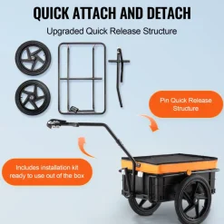 VEVOR Bike Cargo Trailer, 88 lbs Load Capacity, Heavy-Duty Bicycle Wagon Cart, Foldable Compact Storage with Universal Hitch, Waterproof Cover, 16