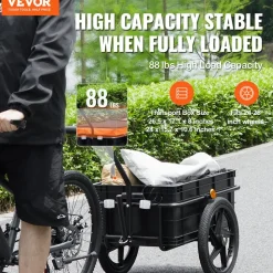 VEVOR Bike Cargo Trailer, 88 lbs Load Capacity, Heavy-Duty Bicycle Wagon Cart, Foldable Compact Storage with Universal Hitch, Waterproof Cover, 16