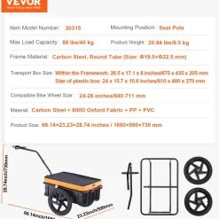 VEVOR Bike Cargo Trailer, 88 lbs Load Capacity, Heavy-Duty Bicycle Wagon Cart, Foldable Compact Storage with Universal Hitch, Waterproof Cover, 16