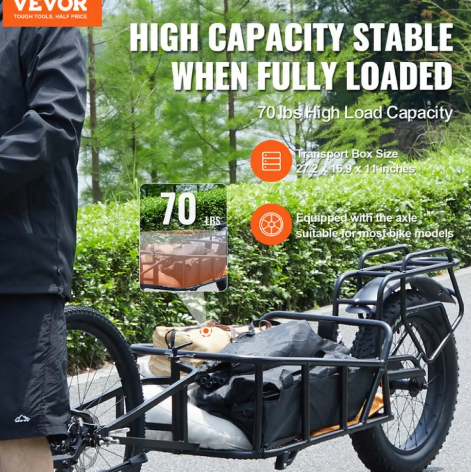 VEVOR Bike Cargo Trailer, 70 lbs Load Capacity, Heavy-Duty Bicycle Wagon Cart, Compact Storage & Quick Release Structure with Universal Hitch, 20" Wheels, Fits Most Bike Wheels, Carbon Steel Frame