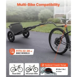 VEVOR Bike Cargo Trailer 60 lbs Load 3-in-1 Bicycle Wagon Cart Folding, Backpack/Trailer/Pushcart Mode with 12-Inch Wheels, Foldable Carbon Steel Frame, Fits 22-28 in Bike Wheels, for Carrying Cargo