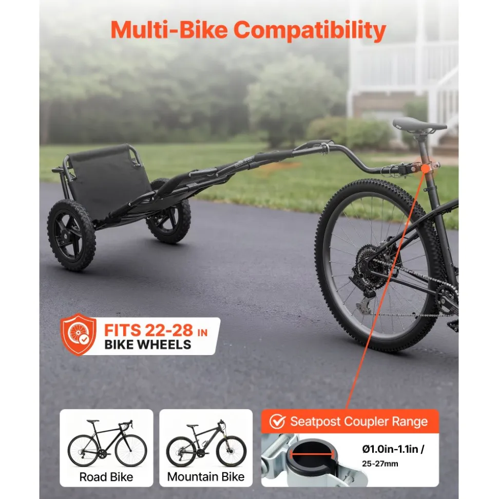 VEVOR Bike Cargo Trailer 60 lbs Load 3-in-1 Bicycle Wagon Cart Folding, Backpack/Trailer/Pushcart Mode with 12-Inch Wheels, Foldable Carbon Steel Frame, Fits 22-28 in Bike Wheels, for Carrying Cargo