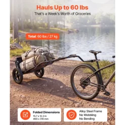 VEVOR Bike Cargo Trailer 60 lbs Load 3-in-1 Bicycle Wagon Cart Folding, Backpack/Trailer/Pushcart Mode with 12-Inch Wheels, Foldable Carbon Steel Frame, Fits 22-28 in Bike Wheels, for Carrying Cargo