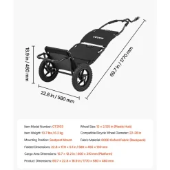 VEVOR Bike Cargo Trailer 60 lbs Load 3-in-1 Bicycle Wagon Cart Folding, Backpack/Trailer/Pushcart Mode with 12-Inch Wheels, Foldable Carbon Steel Frame, Fits 22-28 in Bike Wheels, for Carrying Cargo