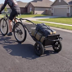 VEVOR Bike Cargo Trailer 60 lbs Load 3-in-1 Bicycle Wagon Cart Folding, Backpack/Trailer/Pushcart Mode with 12-Inch Wheels, Foldable Carbon Steel Frame, Fits 22-28 in Bike Wheels, for Carrying Cargo