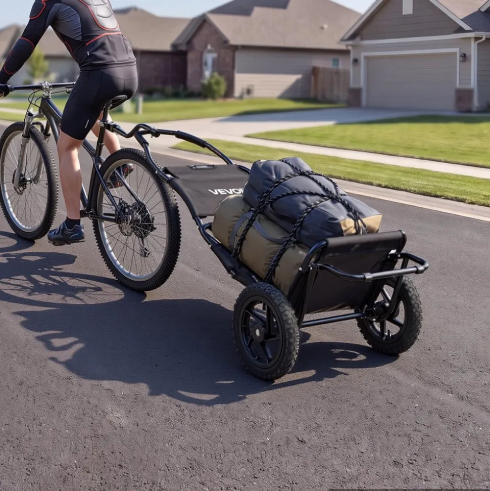 VEVOR Bike Cargo Trailer 60 lbs Load 3-in-1 Bicycle Wagon Cart Folding, Backpack/Trailer/Pushcart Mode with 12-Inch Wheels, Foldable Carbon Steel Frame, Fits 22-28 in Bike Wheels, for Carrying Cargo