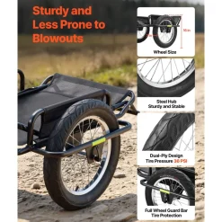 VEVOR Bike Cargo Trailer 320 lbs Load Heavy-Duty Bicycle Game Cart Foldable, All-Purpose Utility Trailer with 16-Inch Wheels for Any Terrain, Off-Road, Carbon Steel Frame, Fits 22-28 in Bike Wheels