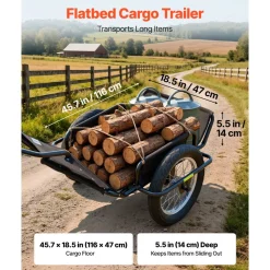 VEVOR Bike Cargo Trailer 320 lbs Load Heavy-Duty Bicycle Game Cart Foldable, All-Purpose Utility Trailer with 16-Inch Wheels for Any Terrain, Off-Road, Carbon Steel Frame, Fits 22-28 in Bike Wheels
