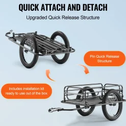 VEVOR Bike Cargo Trailer, 275 lbs Load Capacity, Heavy-Duty Bicycle Wagon Cart, Foldable Compact Storage & Quick Release with Universal Hitch, 20