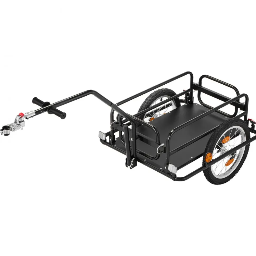 VEVOR Bike Cargo Trailer 88 lbs Load 2-in-1 Pushcart Folding Bicycle Wagon, Heavy-Duty Cart with 16-Inch Wheels, Reflectors, Carbon Steel Frame, Foldable Compact Storage, Fits 22-28 in Bike Wheels