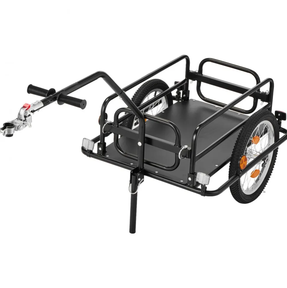 VEVOR Bike Cargo Trailer 88 lbs Load 2-in-1 Pushcart Folding Bicycle Wagon, Heavy-Duty Cart with 16-Inch Wheels, Reflectors, Carbon Steel Frame, Foldable Compact Storage, Fits 22-28 in Bike Wheels