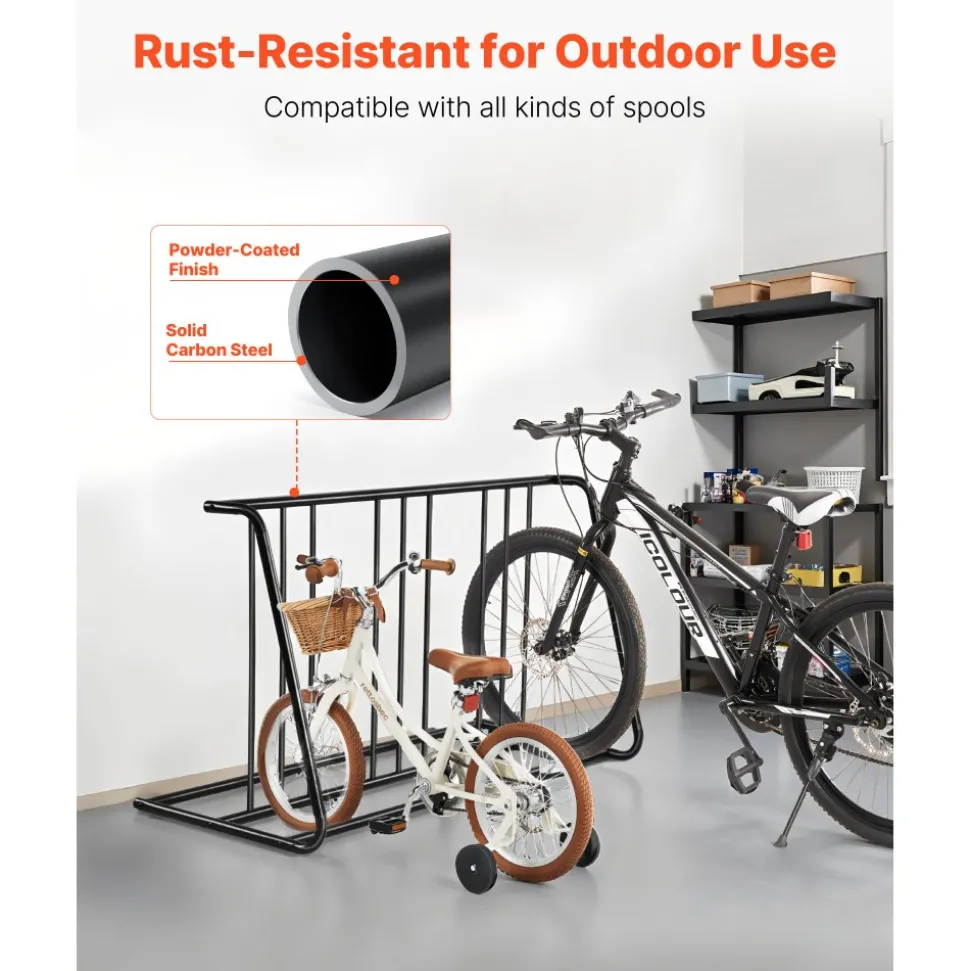 VEVOR Bike Rack, Fits Tire Width 3 Inch/76.2 mm, Carbon Steel Double-Sided Grid Bike Rack Stand, Freestanding Bicycle Storage Holder for Curbside, Garage, Indoor, Outdoor Parking, 6-Bicycle Capacity