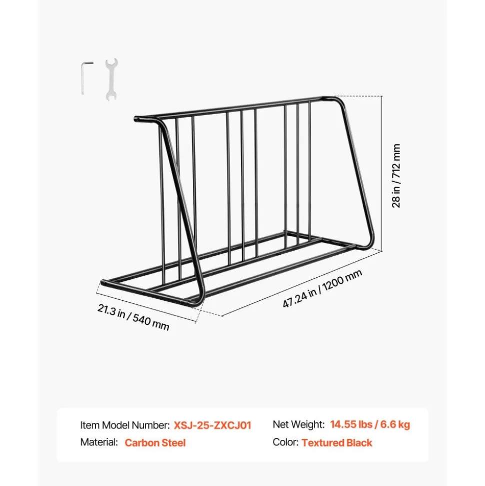 VEVOR Bike Rack, Fits Tire Width 3 Inch/76.2 mm, Carbon Steel Double-Sided Grid Bike Rack Stand, Freestanding Bicycle Storage Holder for Curbside, Garage, Indoor, Outdoor Parking, 6-Bicycle Capacity