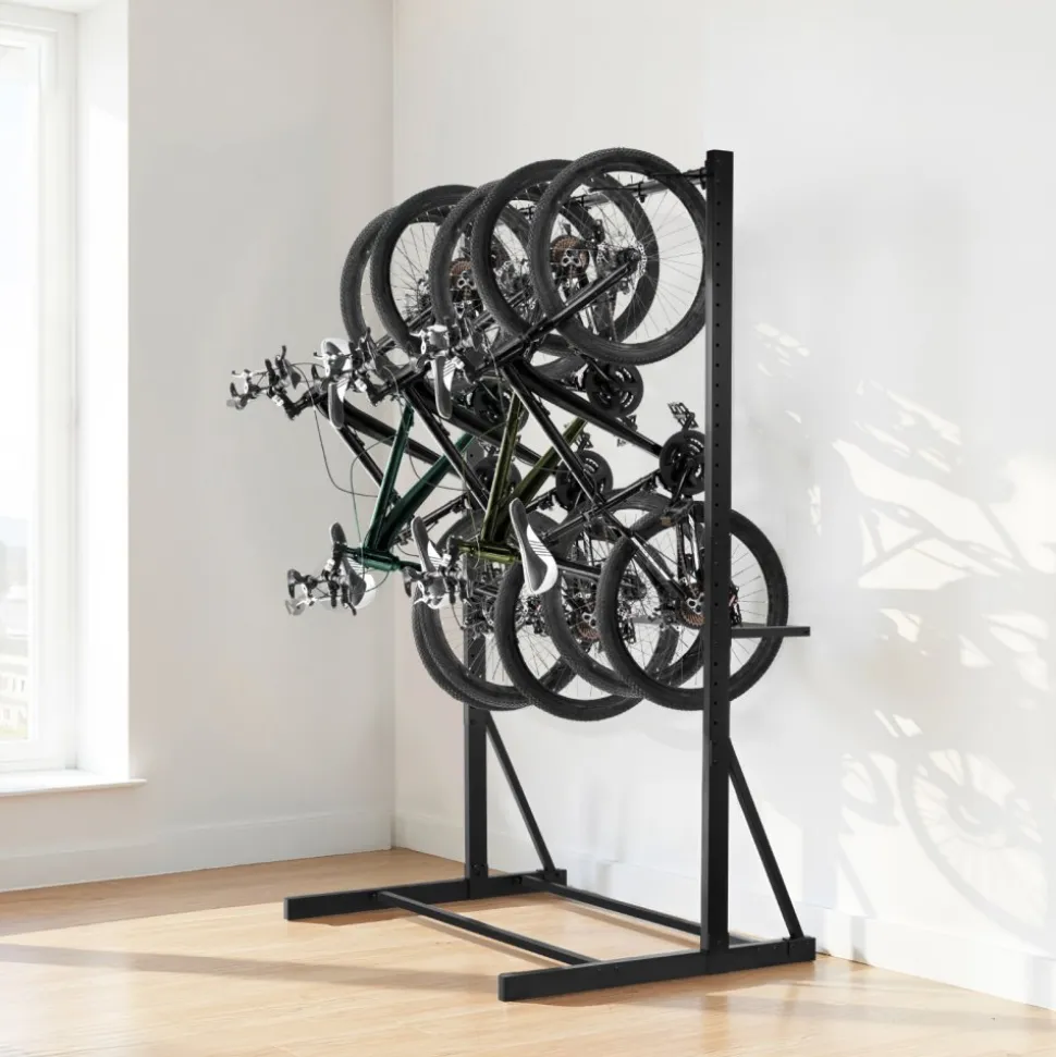 VEVOR Bike Rack, 300LBS/136KG Capacity for up to 5 Bikes, Freestanding Bike Storage Rack, Carbon Steel Vertical Bicycle Stand for Home, Yard, Garage, Living Room, Indoor/Outdoor Bicycle Storage Stand