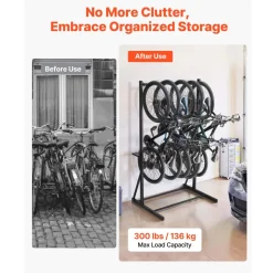 VEVOR Bike Rack, 300LBS/136KG Capacity for up to 5 Bikes, Freestanding Bike Storage Rack, Carbon Steel Vertical Bicycle Stand for Home, Yard, Garage, Living Room, Indoor/Outdoor Bicycle Storage Stand
