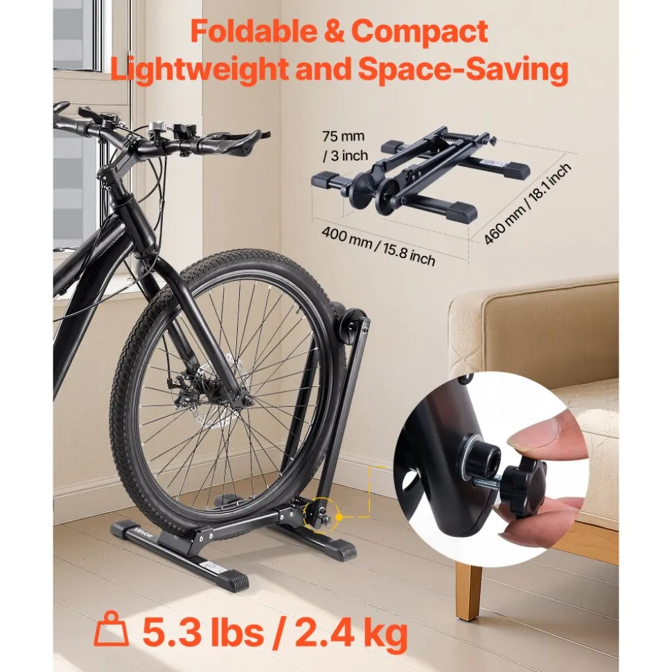 VEVOR Bike Racks 2 Pack, Fits 20 to 29 Inch Mountain & Road Bikes, Alloy Steel Rust-Resistant Bike Floor Stand Rack, Foldable Bicycle Stand for Entryway, Garage, Home Bikes Parking & Storage, Black