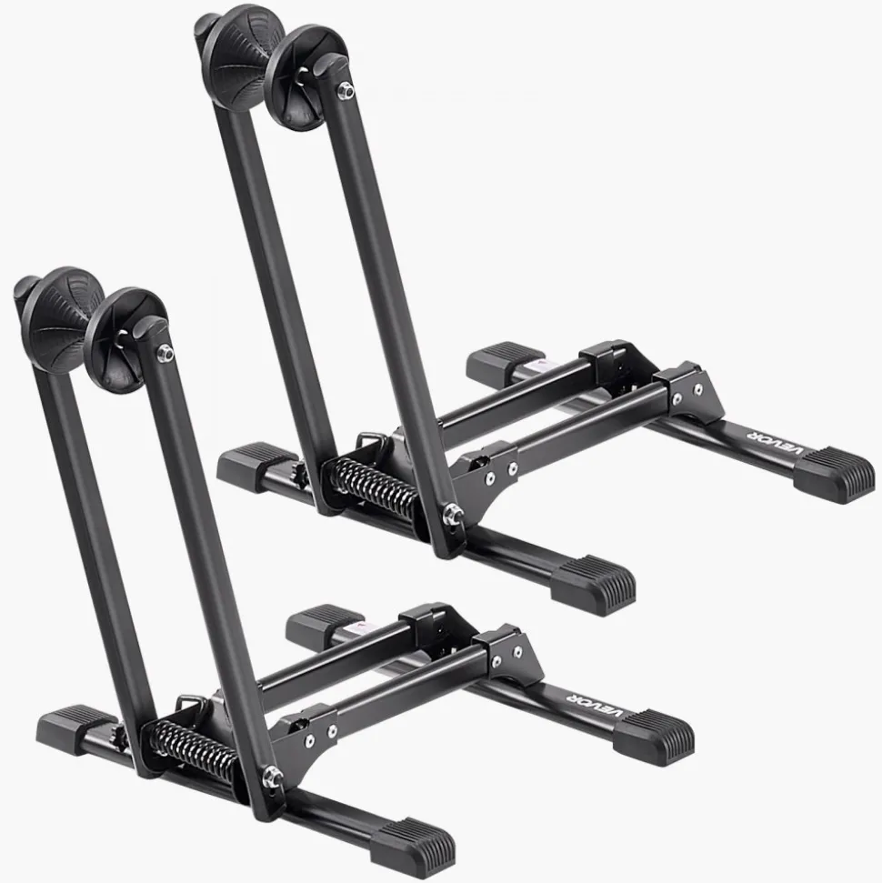 VEVOR Bike Racks 2 Pack, Fits 20 to 29 Inch Mountain & Road Bikes, Alloy Steel Rust-Resistant Bike Floor Stand Rack, Foldable Bicycle Stand for Entryway, Garage, Home Bikes Parking & Storage, Black