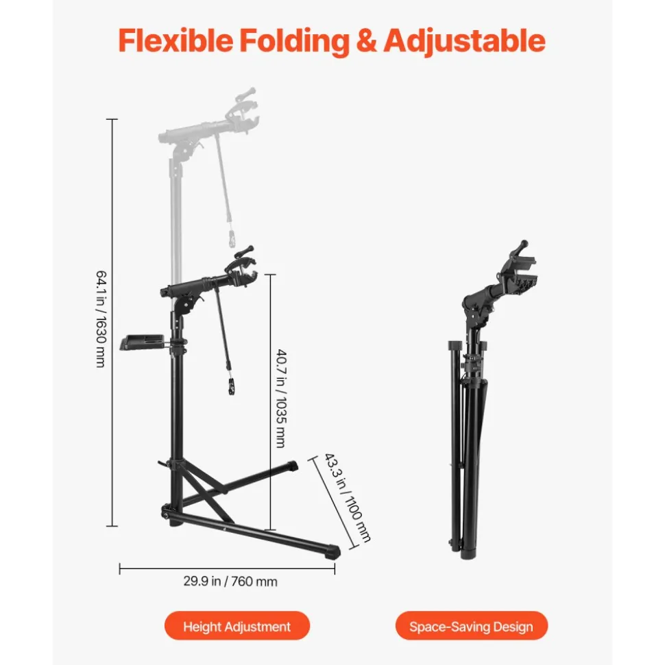 VEVOR Bike Repair Stand, 85 lb Heavy-duty Bicycle Work Stand with 40.7-64.1 in Adjustable Height & Magnetic Tool Tray, Foldable Bicycle Maintenance Rack, Shop Home Mechanics for Mountain & Road Bike