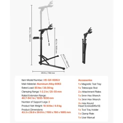 VEVOR Bike Repair Stand, 85 lb Heavy-duty Bicycle Work Stand with 40.7-64.1 in Adjustable Height & Magnetic Tool Tray, Foldable Bicycle Maintenance Rack, Shop Home Mechanics for Mountain & Road Bike