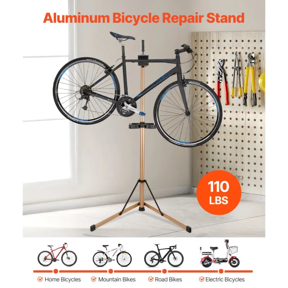 VEVOR Bike Repair Stand, Max. 110 lb Heavy-duty Bicycle Work Stand with 40.3-59.4 in Adjustable Height & Large Tool Tray, Foldable Ebike Maintenance Rack, Shop Home Mechanics for Mountain Road Bike