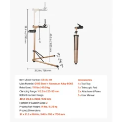 VEVOR Bike Repair Stand, Max. 110 lb Heavy-duty Bicycle Work Stand with 40.3-59.4 in Adjustable Height & Large Tool Tray, Foldable Ebike Maintenance Rack, Shop Home Mechanics for Mountain Road Bike