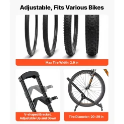 VEVOR Bike Stand, Foldable Freestanding Bike Storage Rack, Carbon Steel Garage Bicycle Floor Stand, Fits 20-29 in Wheel Diameters, Drill-Free Installation, Ideal for Garage, Apartment, Home, Black