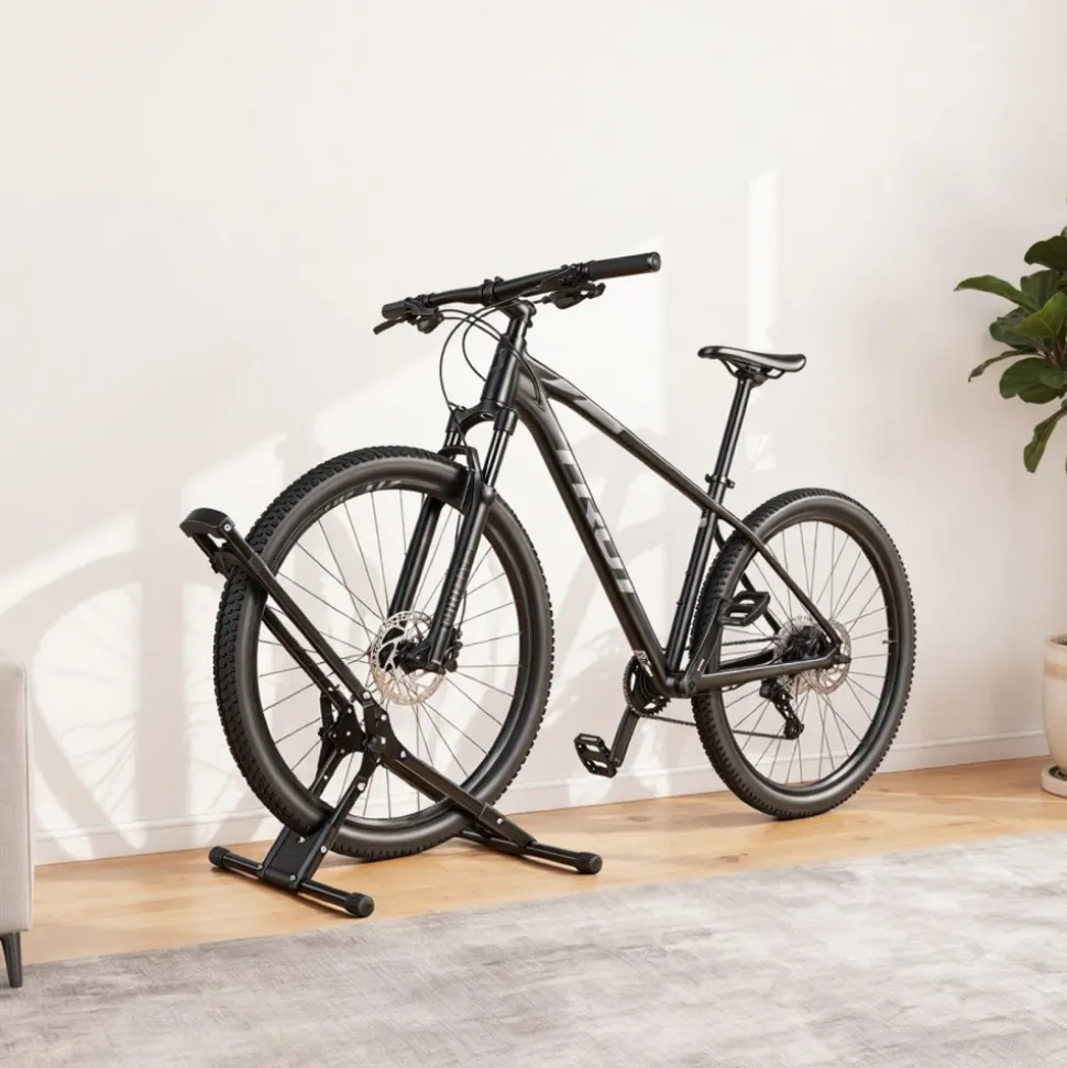 VEVOR Bike Stand, Foldable Freestanding Bike Storage Rack, Carbon Steel Garage Bicycle Floor Stand, Fits 20-29 in Wheel Diameters, Drill-Free Installation, Ideal for Garage, Apartment, Home, Black