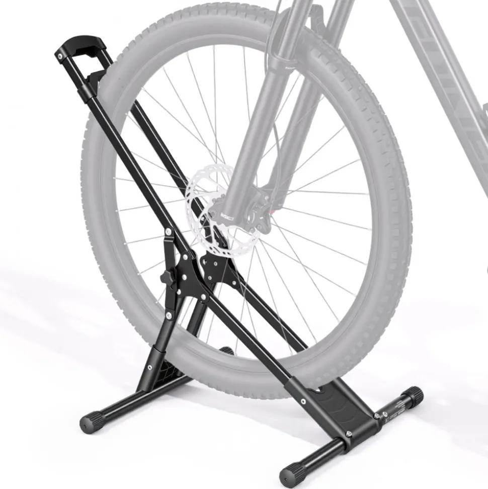 VEVOR Bike Stand, Foldable Freestanding Bike Storage Rack, Carbon Steel Garage Bicycle Floor Stand, Fits 20-29 in Wheel Diameters, Drill-Free Installation, Ideal for Garage, Apartment, Home, Black