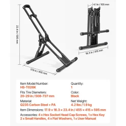 VEVOR Bike Stand, Foldable Freestanding Bike Storage Rack, Carbon Steel Garage Bicycle Floor Stand, Fits 20-29 in Wheel Diameters, Drill-Free Installation, Ideal for Garage, Apartment, Home, Black