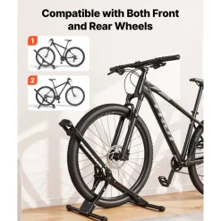 VEVOR Bike Stand, Foldable Freestanding Bike Storage Rack, Carbon Steel Garage Bicycle Floor Stand, Fits 20-29 in Wheel Diameters, Drill-Free Installation, Ideal for Garage, Apartment, Home, Black