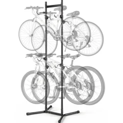 VEVOR Bike Stand for 4 Bikes, Freestanding Vertical Bike Storage Rack, with Height-Adjustable Hooks, Heavy-Duty Carbon Steel Garage Bicycle Floor Stand, Ideal for Garage, Apartment, Home, Black