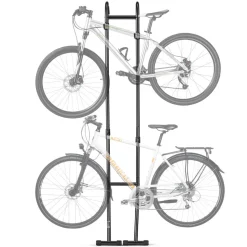 VEVOR Bike Stand for 2 Bikes, Freestanding Vertical Bike Storage Rack, with Height-Adjustable Hooks, Heavy-Duty Carbon Steel Standing Bicycle Floor Stand, Ideal for Garage, Apartment, Home, Black