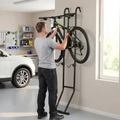 VEVOR Bike Stand for 2 Bikes, Freestanding Vertical Bike Storage Rack, with Height-Adjustable Hooks, Heavy-Duty Carbon Steel Standing Bicycle Floor Stand, Ideal for Garage, Apartment, Home, Black