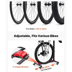 VEVOR Bike Stand, Freestanding Vertical & Horizontal Bike Storage Rack, with Lockable Casters, Height Adjustable Carbon Steel Upright Garage Bicycle Floor Stand, for 20-29 in Wheel Diameters, Black