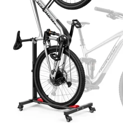 VEVOR Bike Stand, Freestanding Vertical & Horizontal Bike Storage Rack, with Lockable Casters, Height Adjustable Carbon Steel Upright Garage Bicycle Floor Stand, for 20-29 in Wheel Diameters, Black