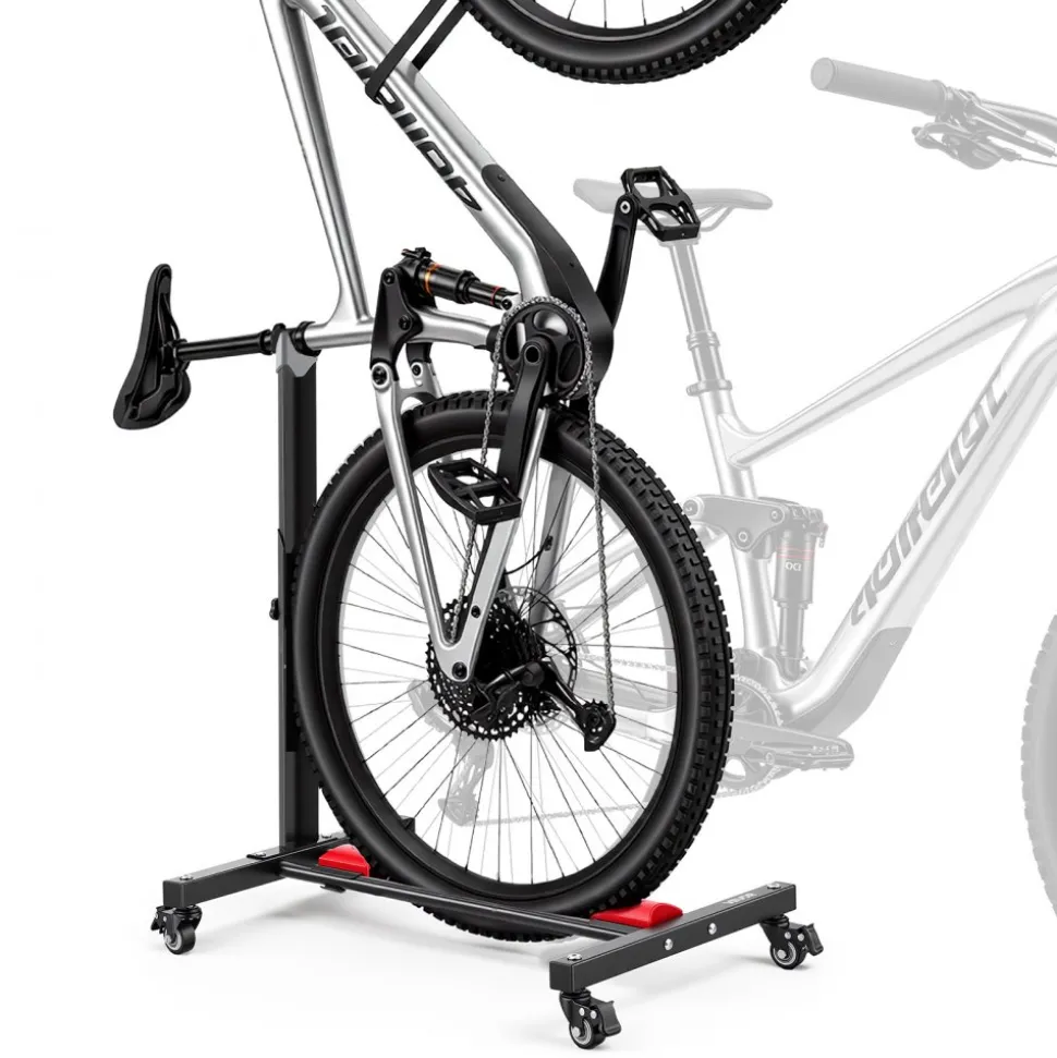 VEVOR Bike Stand, Freestanding Vertical & Horizontal Bike Storage Rack, with Lockable Casters, Height Adjustable Carbon Steel Upright Garage Bicycle Floor Stand, for 20-29 in Wheel Diameters, Black