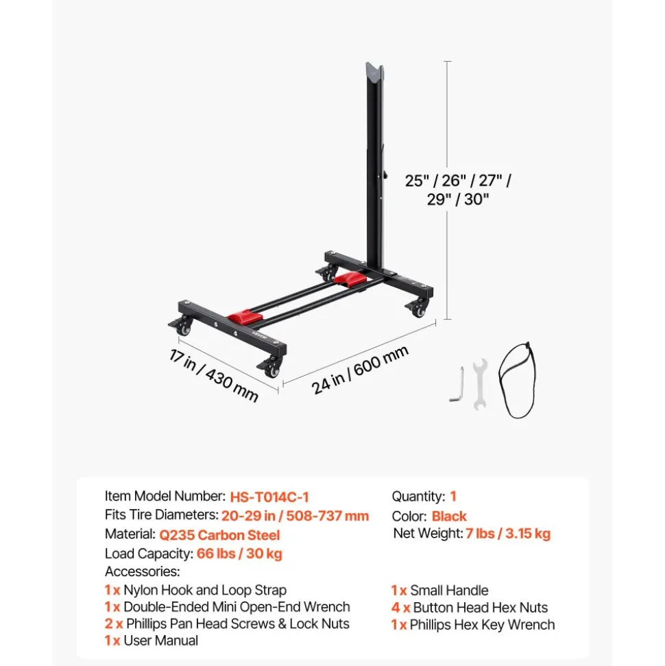 VEVOR Bike Stand, Freestanding Vertical & Horizontal Bike Storage Rack, with Lockable Casters, Height Adjustable Carbon Steel Upright Garage Bicycle Floor Stand, for 20-29 in Wheel Diameters, Black