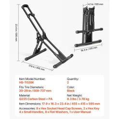 VEVOR Bike Stand 2 Pack, Foldable Freestanding Bike Storage Rack, Carbon Steel Garage Bicycle Floor Stand, Fits 20-29 in Wheel Diameters, Drill-Free Installation, for Garage, Apartment, Home, Black