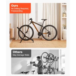 VEVOR Bike Stand 2 Pack, Foldable Freestanding Bike Storage Rack, Carbon Steel Garage Bicycle Floor Stand, Fits 20-29 in Wheel Diameters, Drill-Free Installation, for Garage, Apartment, Home, Black