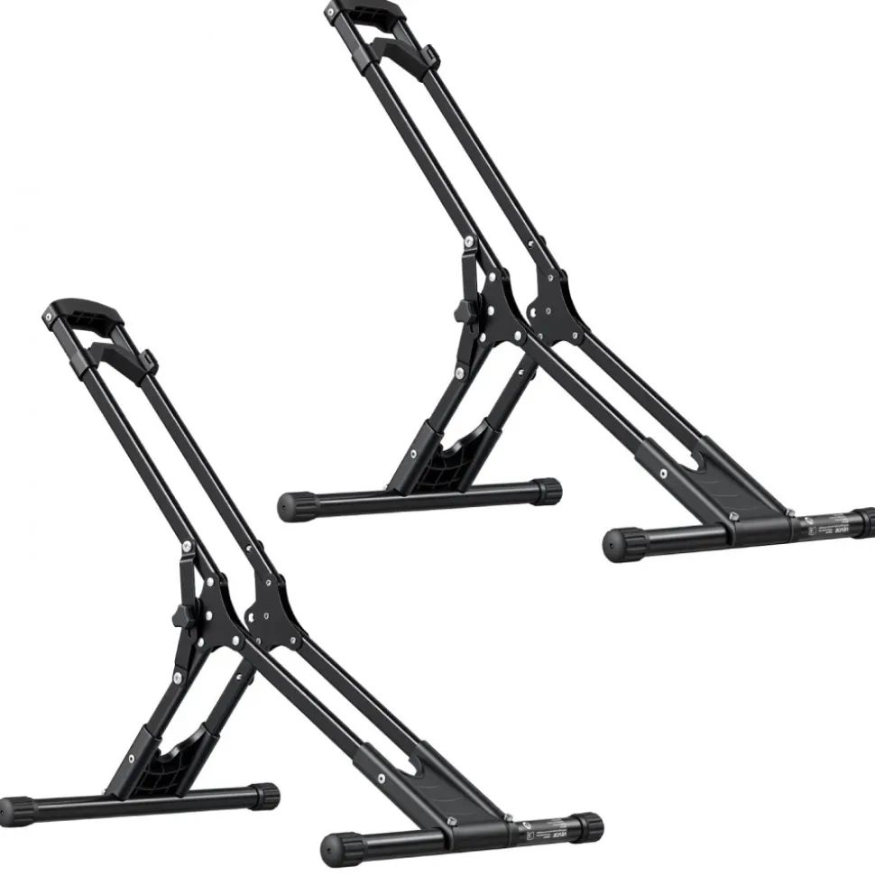 VEVOR Bike Stand 2 Pack, Foldable Freestanding Bike Storage Rack, Carbon Steel Garage Bicycle Floor Stand, Fits 20-29 in Wheel Diameters, Drill-Free Installation, for Garage, Apartment, Home, Black