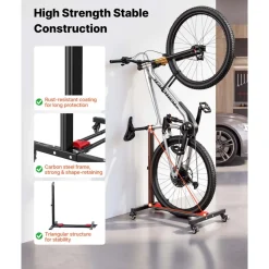 VEVOR Bike Stand 2 Pack, Freestanding Vertical & Horizontal Bike Storage Rack, with Lockable Casters, Height Adjustable Carbon Steel Upright Garage Bicycle Floor Stand, for 20-29 in Wheels, Black