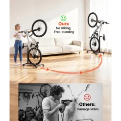 VEVOR Bike Stand 2 Pack, Freestanding Vertical & Horizontal Bike Storage Rack, with Lockable Casters, Height Adjustable Carbon Steel Upright Garage Bicycle Floor Stand, for 20-29 in Wheels, Black