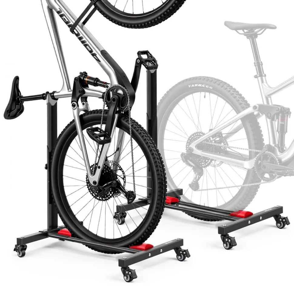 VEVOR Bike Stand 2 Pack, Freestanding Vertical & Horizontal Bike Storage Rack, with Lockable Casters, Height Adjustable Carbon Steel Upright Garage Bicycle Floor Stand, for 20-29 in Wheels, Black