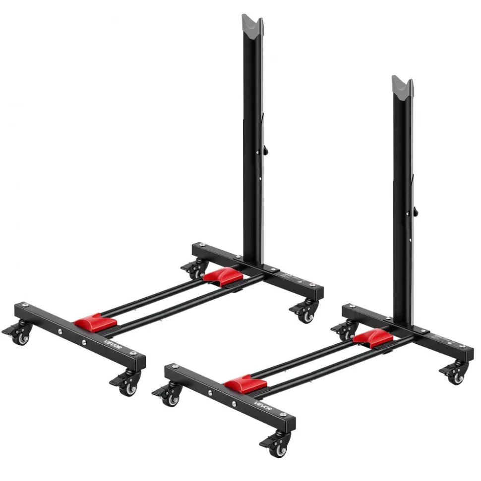 VEVOR Bike Stand 2 Pack, Freestanding Vertical & Horizontal Bike Storage Rack, with Lockable Casters, Height Adjustable Carbon Steel Upright Garage Bicycle Floor Stand, for 20-29 in Wheels, Black