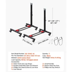 VEVOR Bike Stand 2 Pack, Freestanding Vertical & Horizontal Bike Storage Rack, with Lockable Casters, Height Adjustable Carbon Steel Upright Garage Bicycle Floor Stand, for 20-29 in Wheels, Black