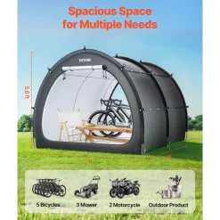 VEVOR Bike Storage Tent, 5+ Bikes, Outdoor Spacious Bike Storage Tent with Ventilated Window, Waterproof Fan-Shaped Bike Tent with High Strength Fiberglass & Dual Zippers, Fit for Bicycle