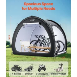 VEVOR Bike Storage Tent, 1 to 2 Bikes, Outdoor Spacious Bike Storage Tent with Ventilated Window, Waterproof Fan-Shaped Bike Tent with High Strength Fiberglass & Dual Zippers, Fit for Bicycle