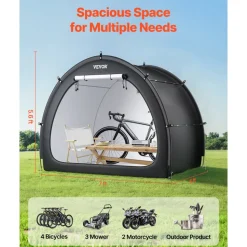 VEVOR Bike Storage Tent, 4 to 5 Bikes, Outdoor Spacious Bike Storage Tent with Ventilated Window, Waterproof Fan-Shaped Bike Tent with High Strength Fiberglass & Dual Zippers, Fit for Bicycle