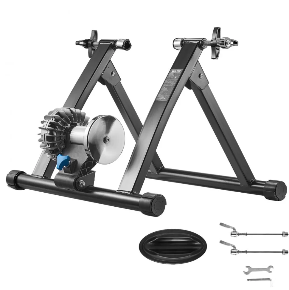 VEVOR Bike Trainer, 26-29 Inch & 700C Wheels, Foldable Fluid Bicycle Stationary Trainer Stand for Indoor Exercise Riding with Quick Release Skewer & Front Wheel Riser Block, Fits Road Bikes, Black